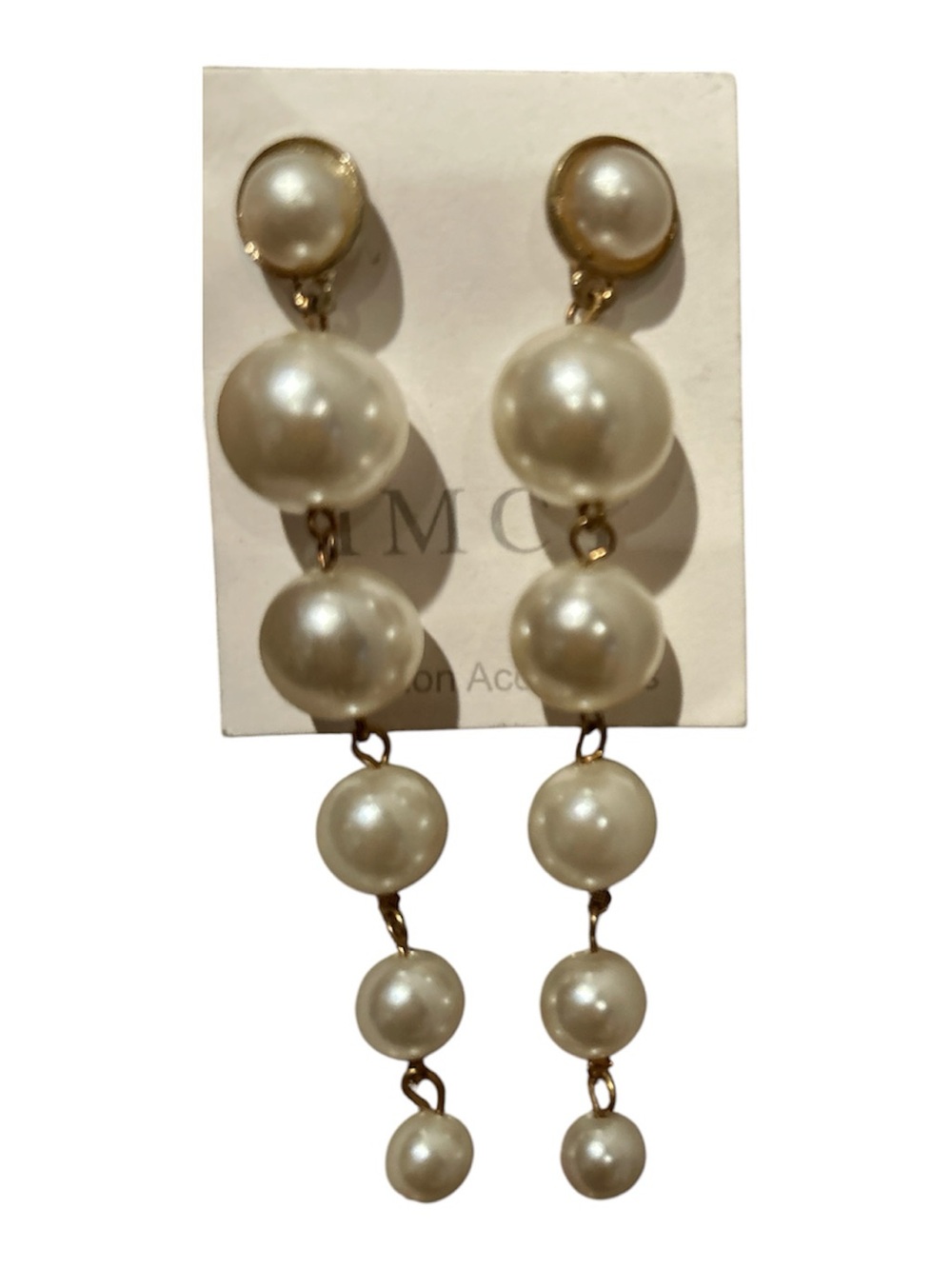 Pearl Drop Dangle Earrings - White Faux Pearl with Gold Accents